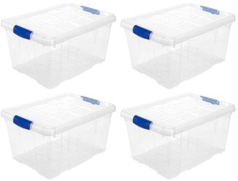 AC - Pack de 4 Cajas de ordenación de plástico Transparente N.º 1. Contenedor para almacenar Juguetes, Libros, Ropa, Mantas. Capacidad 16 litros. Dimensiones Aprox.: 39,6 x 29,6 x 21,5 cm