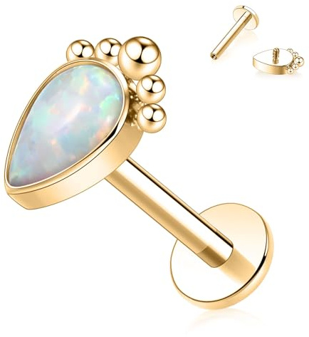 AROWRO Gold Tragus Knorpel Conch Helix Monroe Philtrum Piercing Schmuck Opal Tragus Knorpel Schmuck Titan Innengewinde Tragus Hoop Ohrringe 16g Knorpel Conch Stud 6mm