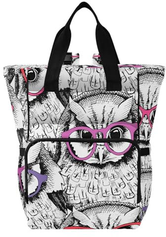 MCHIVER Eule Brille Wickeltasche Rucksack Große Kapazität Babytaschen mit isolierten Taschen Mutterschaft Mama Tasche für Baby Mädchen Baby Junge, Eule Brille