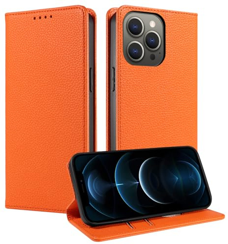 FERLAN Cover compatible with iPhone 12/12 Pro Case Leather Wallet Book Flip Folio Stand View Magnetic Closure with Card Slots Cover PU Leather Wallet Case (orange)