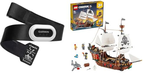 Garmin HRM-Pro Plus – Premium Brustgurt zur Aufzeichnung von Herzfrequenz- und Laufeffizienzwerten wie Schrittfrequenz & Bodenkontaktzeit & Lego 31109 Creator 3-in-1 Piratenschiff Set