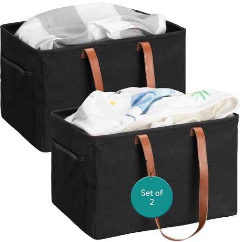 Navaris Laundry Tote Set of 2, Black