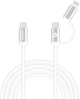 Kompatibel mit iPhone Geräten, Samsung, Huawei, Xiaomi, Google, Sony, iPad, AirPods, MacBook - 2 in 1 Ladekabel USB-C + Kompatibel mit Lightning, Datenkabel weiss - 1m | 15W/12W