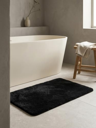 Wecon Home Joris getufteter Badteppich, 55 x 65 cm, schwarz | Badematte, kuscheliger Flauschiger weicher Flor, rutschfest und waschbar
