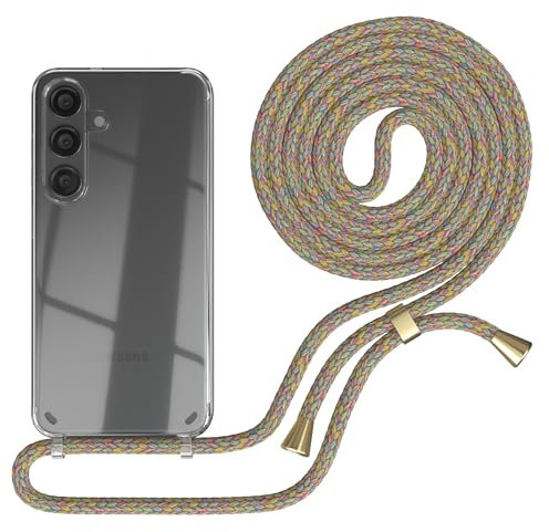 EAZY CASE - Handykette kompatibel mit Samsung Galaxy S24 Kette zum Umhängen für Galaxy S24 Hülle mit Band aus Silikon stoßfeste transparente Handyhülle als Fallschutz in Rainbow