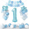 1st Birthday Decoration for Boys, Blue White Confetti 1st Birthday Balloon with 40 Inch Number 1 Blue Balloon Star Heart Foil Balloons and Banner for Baby 1 Year Old Party Decor