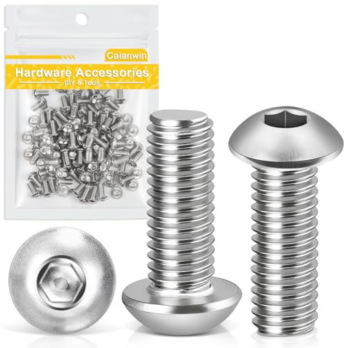Caianwin Viti a testa bombata M5 x 10 mm, 100 pezzi, in acciaio inox 304, a testa tonda piatta per l'installazione di mobili, settori industriali