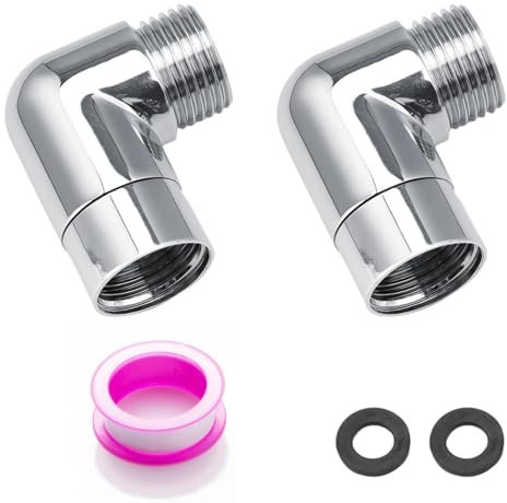 parallelower 2 Stück 90 Grad Handbrause Adapter Duschschlauch Adapter Regendusche Duschkopf Adapter Winkelstück mit Unterlegscheiben für Wandbrausen Handbrausen Duschfilteranschluss