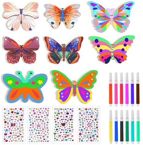 40 Stück Bastelsets für Kinder-24 Stück Schmetterling Holz mit Aquarellstift & Edelsteinaufkleber Deko, Ostergeschenke Basteln ab 4 5 6 7 8 9 Jahre, Einschulung Geschenk Mädchen Schultüte Füllung