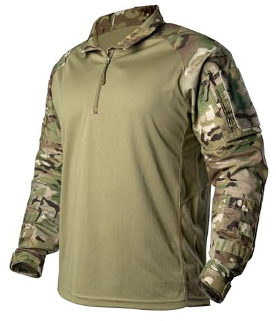 IDOGEAR Kampfhemden Taktisches Langarmhemd mit Ellbogenschützern Militär BDU Hemden mit Taschen Airsoft Kleidung (camo,Large)