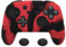 PlayVital Cover Silicone per Nintendo Switch Pro Controller,Custodia Skin Protettiva Antiscivolo Gommini Copri Analogici per Nintendo Switch Pro Controller-Samurai-Nero Rosso