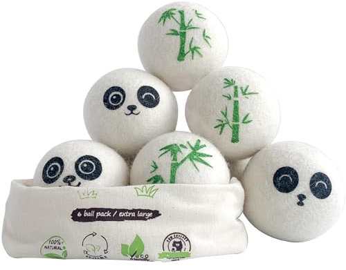 Qingbei Wool Dryer Balls Laundry Reusable, 100% Natural New Zealand Wool Balls for Dryer, 6 in 1 Pack (Panda)