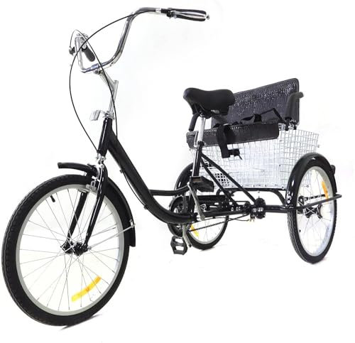 20 Zoll Dreirad, 3-Rad Fahrrad mit Kindersitzes & Korb Cityräder für Unterhaltung Einkaufen Sport 1-Gang Schwarz