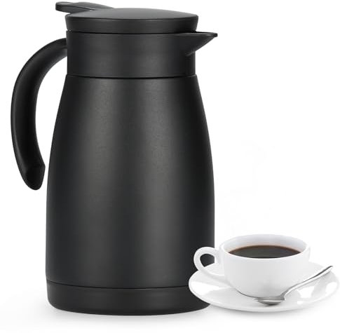 Olerd 750ML Isolierkanne, Edelstahl Thermoskanne mit Keramikbeschichtung, doppelwandige Vakuum Kaffeekanne Teekanne, Thermoskanne für Kaffee, Tee, Wasser, Getränk(Schwarz)