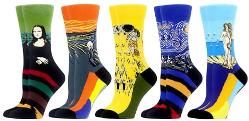 WeciBor Damen Lustige Bunte Socken, 5 Paar Mehrfarbig Ölmalerei-Muster, Größe 39-42