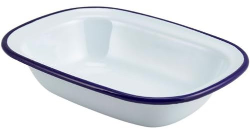 Falcon Enamel Oblong Pie Dish, 26cm, White & Blue, Non-Stick Baking Tin, Durable Oven Dish for Pies, Cakes, and Roasts, Classic Design, Easy to Clean