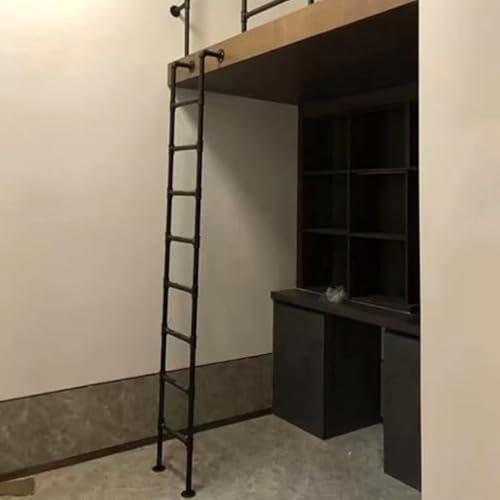 Scala per Letto a Castello a Soppalco da Terra, Scala di Uscita per Ingresso in Altezza in Ferro battuto Nero, Scalsa Antincendio per Pozzo di Finestra del Seminterrato per Tetto(300cm/118in)