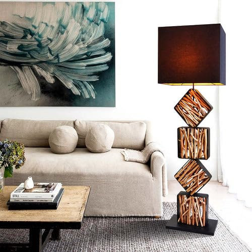 Design Treibholzlampe SAWA – Exotische Holzlampe mit Treibholz – Unikat-Lampe für ein exklusives Wohnambiente – Handgefertigt, Naturholz, rustikaler Stil, 155 cm Höhe, Leselampe mit Schirm