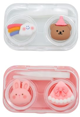 Cualque Cartoon Portable Contact Lens Case, INS Mini Myopia Care Box Companion Box Contact Lens Box Contact Glasses Storage Box (Pink Bunny)