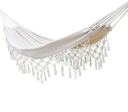 Tragbare faltbare Hängematte mit Quasten, langlebig, 200 x 150 cm, Outdoor-Camping-Hängematte für Indoor-Schaukel und Reisen, Camping (weiß), leicht und kompakt, faltbare Hängematte für Rucksackreisen