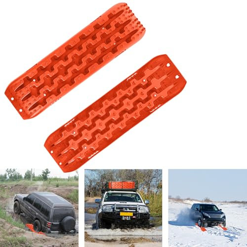 XMTECH 2 Stück Orange Anfahrhilfe Sandbleche Offroad Traktionsmatte Kunstoff, Anfahrhilfe Wohnmobil, Sandbleche Wohnmobil Recovery Board Offroad Tracks, Traktionshilfe Traktionsband