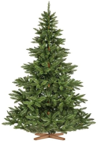FairyTrees Weihnachtsbaum künstlich 220cm NORDMANNTANNE mit Christbaum Holzständer | TESTSIEGER Tannenbaum künstlich mit braunem Stamm | Made in EU