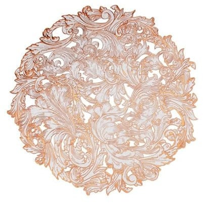 Platzdeckchen Abwaschbar Rund, 6er-Set Rund, filigran, hitzebeständig Platzsets für küche Speisetisch Hotel, Platz-Matten, 38x38cm, Weiß Roségold