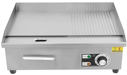 Barbecue elettrico commerciale, griglia semipiatta per piano di lavoro, tubi di riscaldamento ad alte prestazioni da 3000 W, temperatura regolabile, con serbatoio di raccolta dell'olio