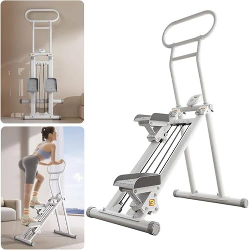 ZXSYYDS Treppensteiger für Heim-Fitnessstudio, vertikales Klettergerät für Ganzkörpertraining, kompaktes zusammenklappbares Cardio-Trainingsgerät mit verstellbarem Lenker und Pedalen