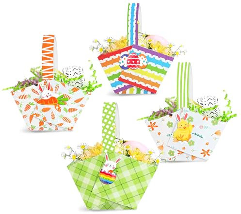 12 Stück Osterkörbchen Basteln Papier, Osterkörbchen Bastelset mit Ostern Aufkleber Osterkorb mit Henkel Osterkorb zum Befüllen Ostern Basteln Kinder Ostergeschenke, DIY Osterdeko
