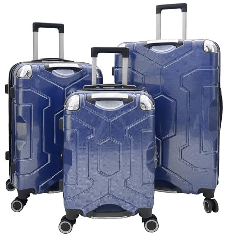 yonsly® Koffer Suitcase Set, Trolley Reisekoffer, Rollkoffer Handgepäck mit 4 Rollen 360°, ABS Hartschalen, Sicherheitsschloss, Weicher Gummigriff, 210D-Futter (3er Set, M,L&XL, Dunkelblau)