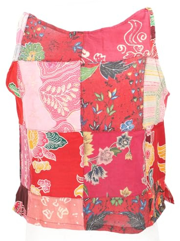 GURU SHOP Boho Patchwork Sommertop, ärmellose Bluse, Upcycling Baumwolle | Luftige Baumwolle, loose Passform, einzigartiges Design, Ethno-Chic, ideal für warme Tage, nachhaltig, bequem