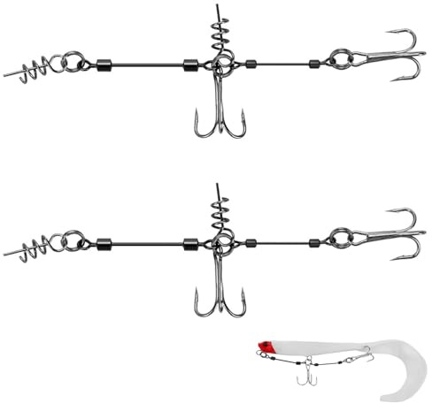 2 Stück Stinger Haken Mit Vorfach System, Screw In Hecht Systeme Für Gummifische, Mit Jigkopf, Shallow Rig Hecht Stinger Systeme, Für Köder Der Größen S, M, L