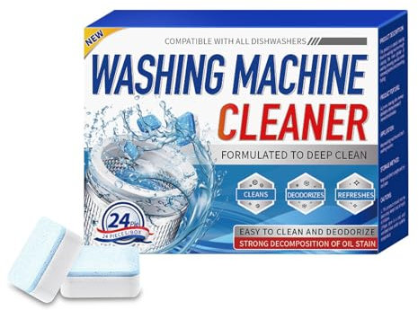 24-Pack Washing Machine Cleaner Deep Clean Tablets, Oust Descaler fo rFront, HE & Top Load Washers, Eco Friendly, Active Enzyme, Powered Formula for Thorough Stain Removal and Long