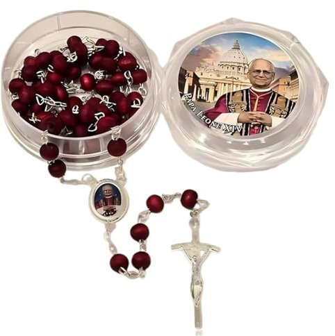 TMFGLERI Pope Leo Xiv Red Rose Petals Scented Wooden Rosary,2025 First American Pope,Handmade Wooden Catholic Rosary,Ideal for Catholic Faithful (1pcs)