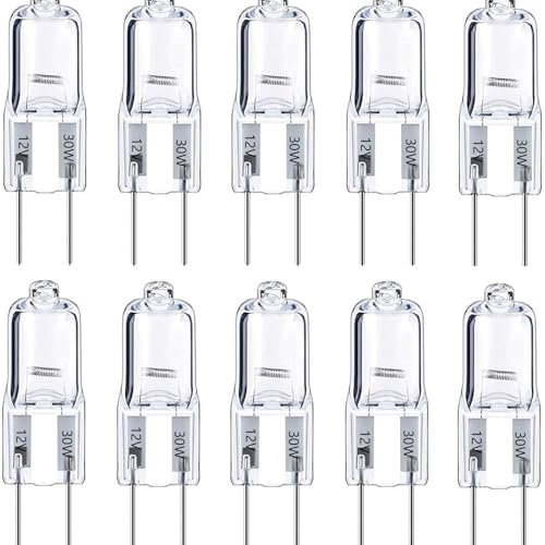 NTZTO G6.35 Halogen Bulb 12V 20W (10 Pack) - 2700K Warm White Dimmable GY6.35 Base, 390LM for Projectors, Track Lighting, Stage Lights - 2000Hrs Lifespan 30w10pack