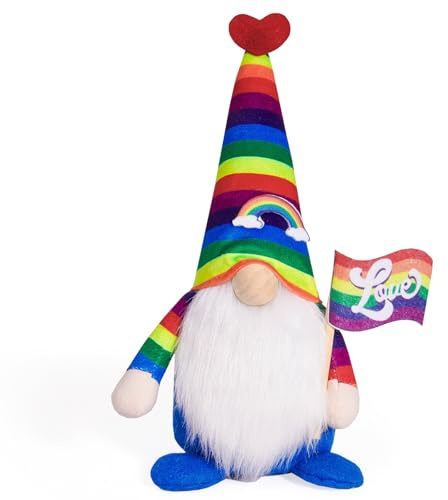 Qsvbeeqj Regenbogen-Wichtel, Plüschpuppen, Zwergelfen, Dekoration, Ornament mit süßem Liebesherz, für Schlafzimmer, Wohnzimmer, Dekoration