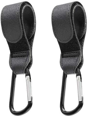 2 PCS Ganchos Carro Bebé, Ganchos Carro Bebe Cuero, Ajuste Universal Gancho multifuncional para Viajes, Salidas, Cochecitos, Negro