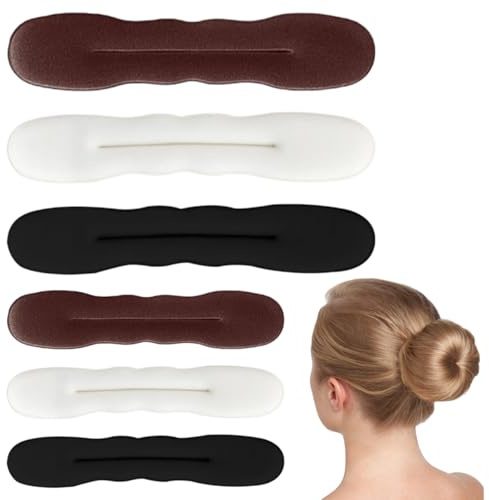 Rairsky 6 Stück Magischer Haarknoten, Hair Bun Maker, Schwarz, Weiß, Braun | Upgraded Haarhalter Schwamm Clips, Haarknotenmacher Haar Styling Donut Brötchen, für Frauen und Mädchen (3 Große 3 Kleine)