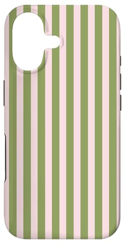 Olive Green and Pink Stripes Vertical Lines Preppy Aesthetic Case for iPhone 17