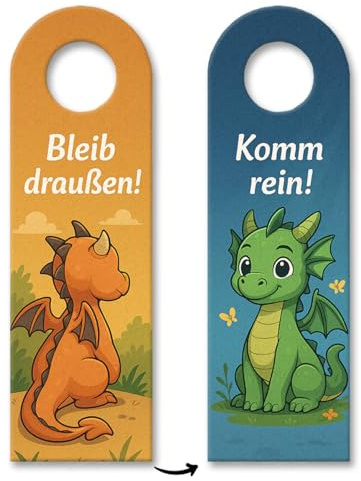 speecheese Türhänger Drachen Cartoon Bleib draußen Komm rein lustiger | für Kinderzimmer - mit Spruch