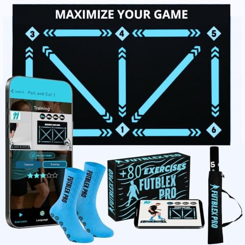 Fußballtrainingsmatte mit App – Komplettes Set mit App für Alle Altersgruppen, rutschfeste Socken, Tragetasche und Geschenkbox.