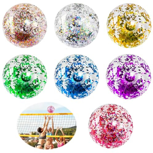 7er Set Wasserball Aufblasbar, Beachball Aufblasbare Glitter, Strandball Schwimmball, Aufblasbar Ball für Strand, Wasser Outdoor Spiele für Schwimmbad Schwimmball Strandball, 40cm