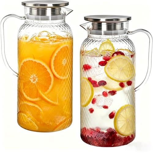 2 Stück Wasserkrug aus Plastik, 2 liter Wasserkaraffe mit Deckel, Wasserkrug Plastik Krug für Wein Kaffee Kaltes Heißes Wasser