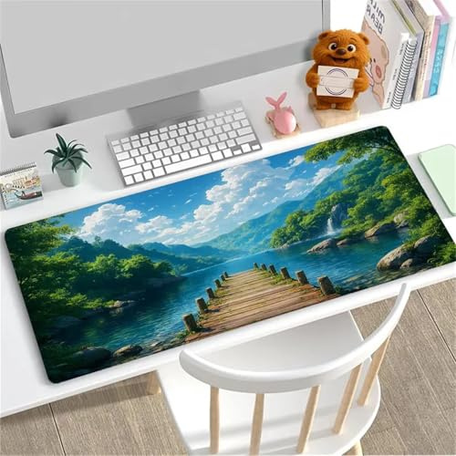 OJHFJMGH Tapis de Souris, Tapis de Souris Long for Ordinateur, Lavable, avec Base antidérapante et Paysage Pont sur Un lac(800x300x3mm)