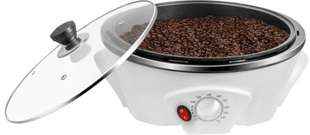 Tostador de café, tostador de café eléctrico, 1200 W, ajuste de temperatura de 0 a 240 °C, capacidad 1,1 libras, tapa de cristal, asas laterales, para cacahuetes, soja, granos de café, nueces