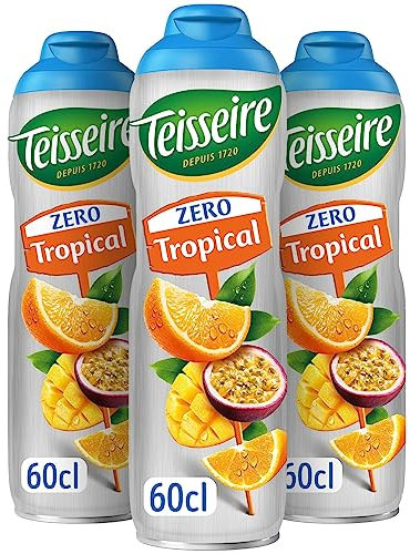Teisseire Zéro Sucre, Sirop Tropical pour Boisson Rafraîchissante, Cocktails, Bidon 3x60cl