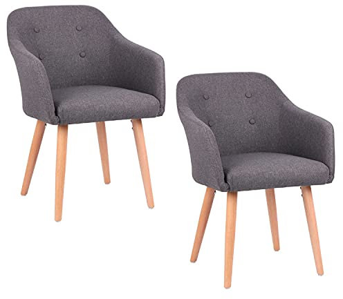 Kingpower Stühle Esszimmerstühle Armlehnstuhl Polsterstuhl Stoff Sessel mit Armlehne Echtholz Stuhlbeine in 2er, 4er, 6er, 8er Set, Auswahl:2 Sessel - dunkelgrau