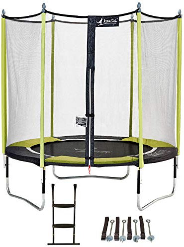 Kangui - Trampoline de Jardin 244 cm + Filet de sécurité + échelle + kit d'ancrage JUMPI Vert/Noir 250