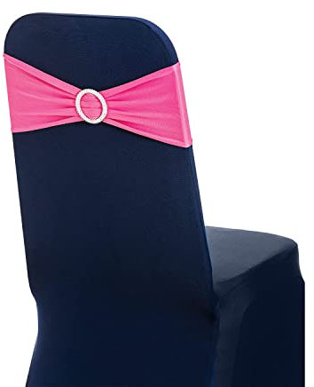 Trimming Shop Hot Pink Spandex Chair Band with Slider Buckle, Stretchy Fabric Chair Band Sash, Elastic Wedding Chair Cover Band, Chair Decoration Party, Reception, Banquet, 10pcs